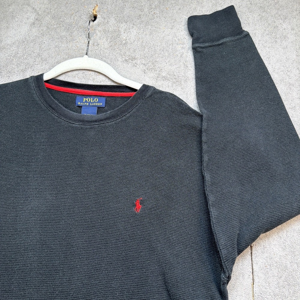 Polo Ralph Lauren Waffle Knit Thermal Shirt Mens XL Black Long Sleeve